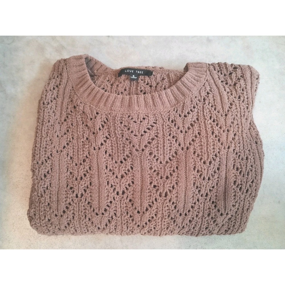 Love Tree Womens Brown Knit Sweater Size Small Fall Girley - Picture 2 of 7